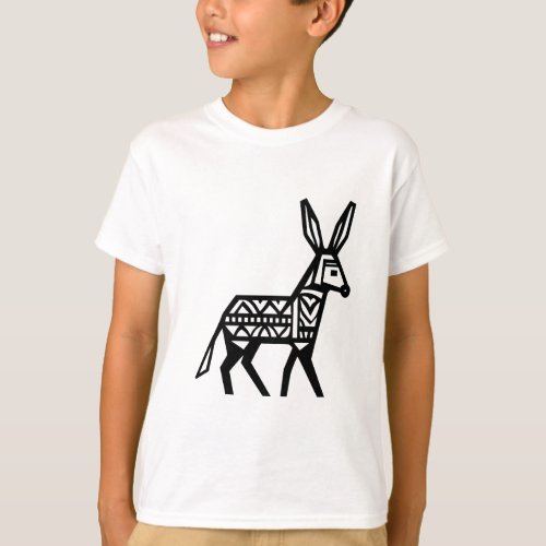 A Black Silhouette Patterned Donkey Tattoo Icon T_Shirt