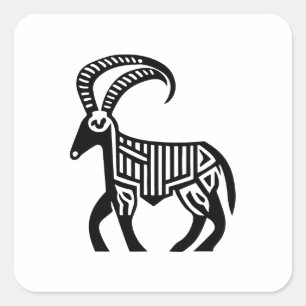 A Black Silhouette Patterned Goat Tattoo Icon Square Sticker