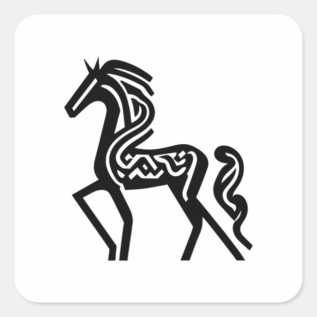 A Black Silhouette Patterned Horse Tattoo Icon Square Sticker (Front)