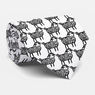 A Black Silhouette Patterned Sheep Tattoo Icon Neck Tie