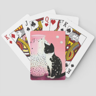 A Black/White Baby Cat and a Big Vise, Pink Back T Poker Cards