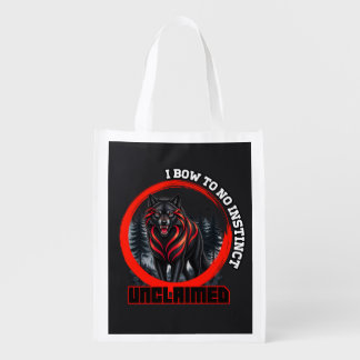 A black wolf in a foggy forest wildlife art grocery bag