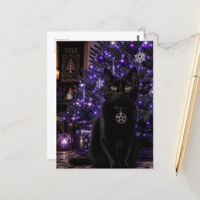A Black Yule Cat Postcard (Front/Back In Situ)