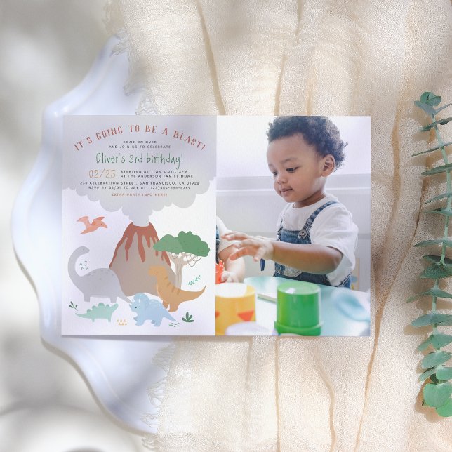A Blast | Volcano & Dinosaur Boy Birthday Photo Invitation (Creator Uploaded)