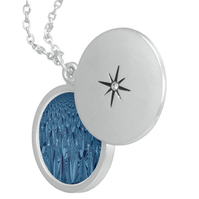A blend of Blue edgy floral pattern art design  Locket Necklace (Front Right)