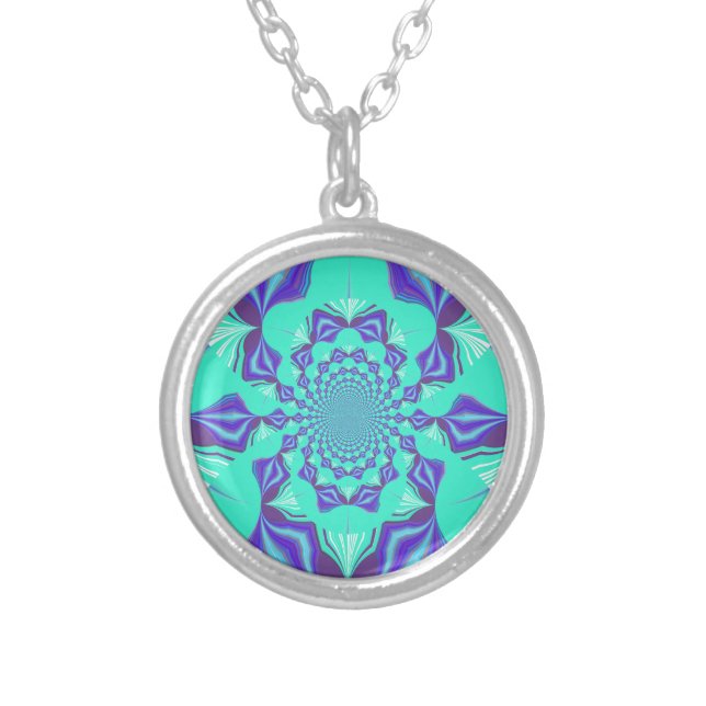 A Blend of Kaleidoscope and Mandala Art! Silver Plated Necklace (Front)