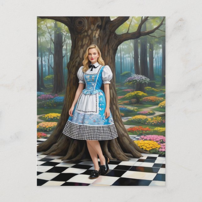 A Blond Woman in the Checkered Floor  Forest Postcard (Front)