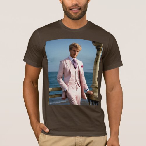 A blonde British gentleman in white vested suit p T_Shirt