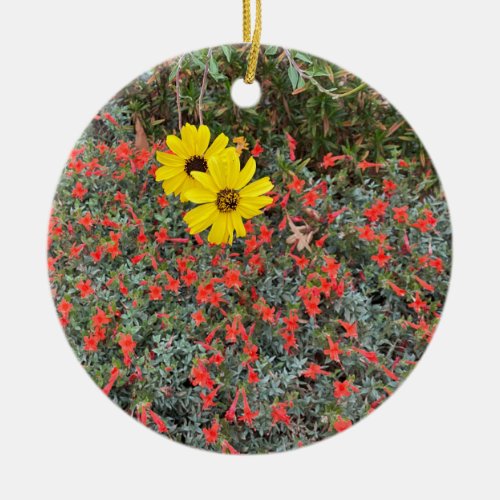 A Blooming California Fuchsia Sunflower Ceramic Ornament