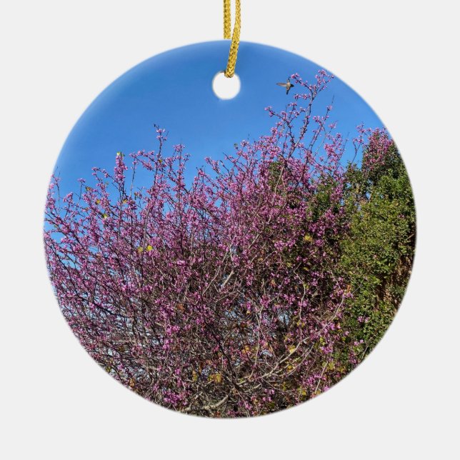A Blooming California: Western Redbud Ceramic Ornament (Front)