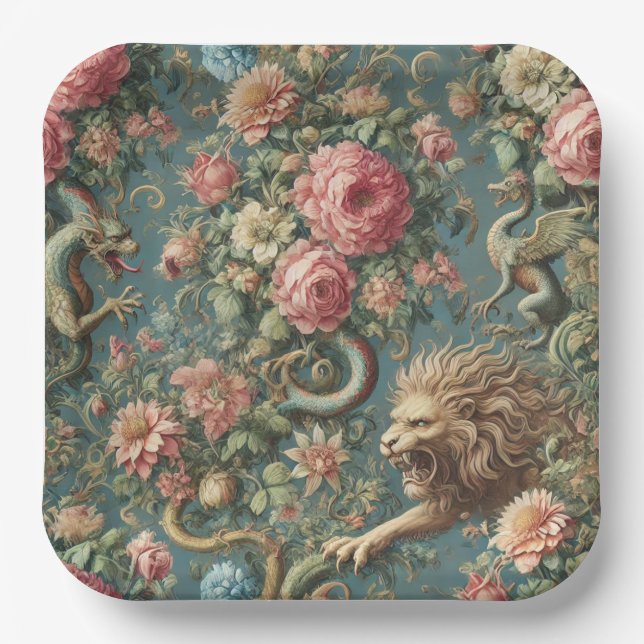 A Blooming Mythos – Mythical Victorian Design Paper Plates (Front)
