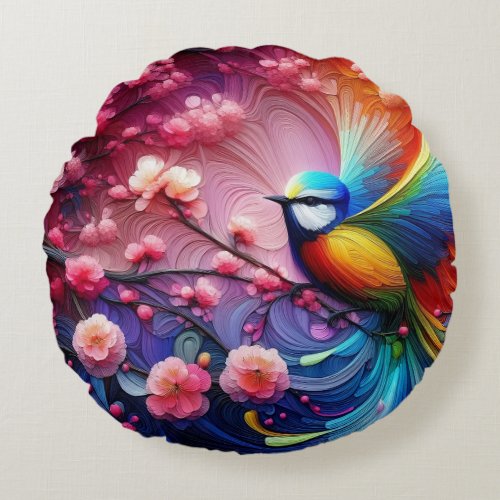 A blossom bird abtract painting 3d _ Part 2 Round Pillow