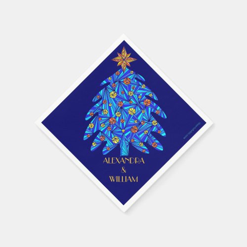 A Blue Abstract Holiday Tree Personalized Party Napkins