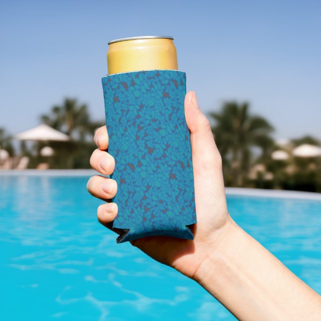 a blue and black background with a pattern seltzer can cooler (In Situ Pool)