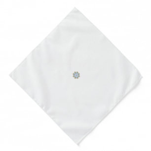 a blue and brown flower with a red center bandana