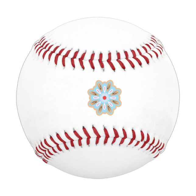 a blue and brown flower with a red center baseball (Front)