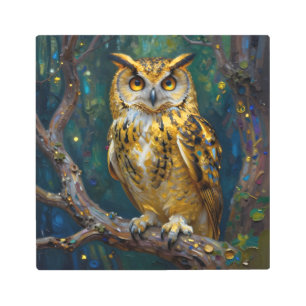 A Blue and Gold Majestic Owl Metal Print