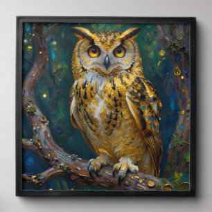 A Blue and Gold Majestic Owl Peel And Stick Photo Tile