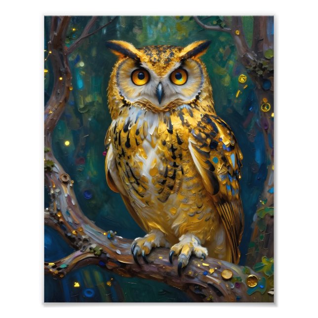 A Blue and Gold Majestic Owl   Photo Print (Front)