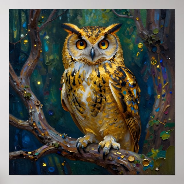 A Blue and Gold Majestic Owl   Poster (Front)
