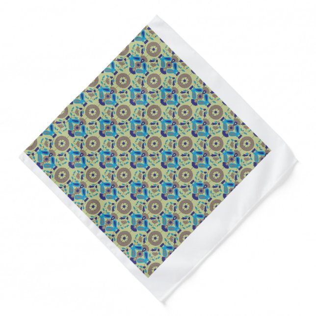 a blue and green pattern on a green background bandana (Front)