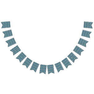 a blue and green pattern with a white background bunting flags