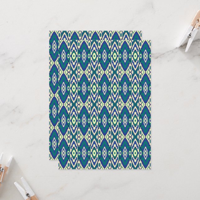 a blue and green pattern with a white background invitation (Front/Back In Situ)