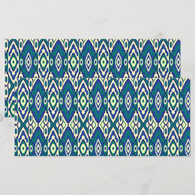a blue and green pattern with a white background menu (Front/Back)