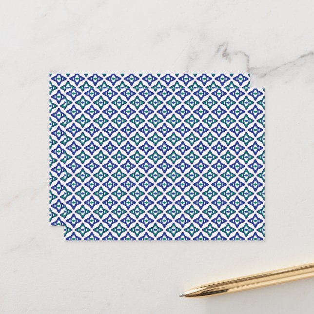 a blue and green pattern with a white background postcard (Front/Back In Situ)