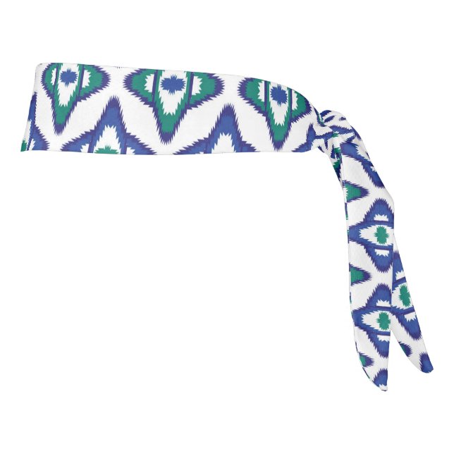 a blue and green pattern with a white background tie headband (Rotate 90)