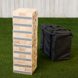 a blue and green pattern with a white background topple tower