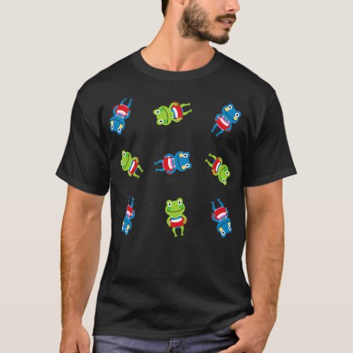 A Blue and Green Spinning Frogs in Swimming outfit T_Shirt