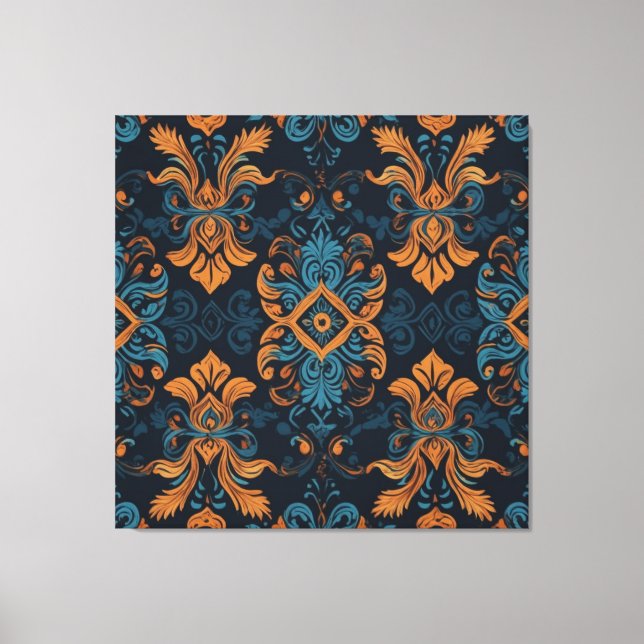 a blue and orange patterned wallpaper canvas print (Front)