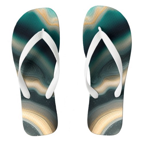 A blue and white marble flip flops