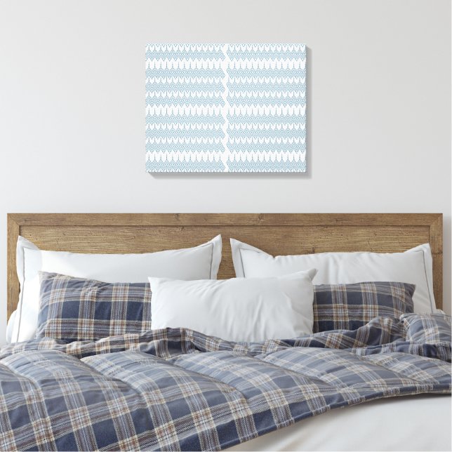 a blue and white pattern with a white background canvas print (Insitu(Bedroom))