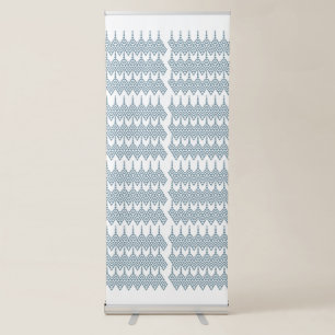 a blue and white pattern with a white background retractable banner
