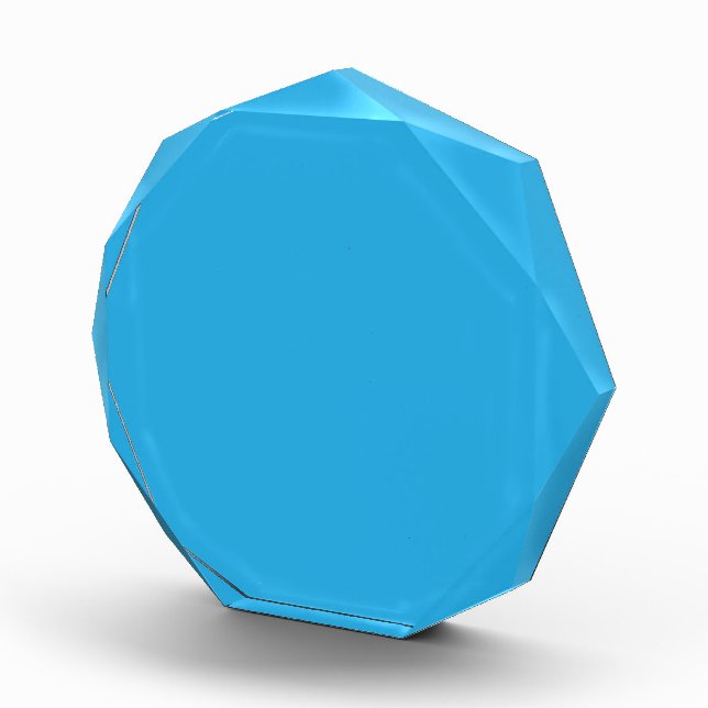 a blue background with a black and white cat on to acrylic award (Right)