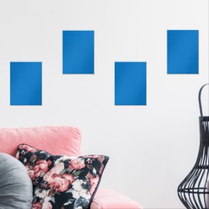 a blue background with a black and white clock wall art sets