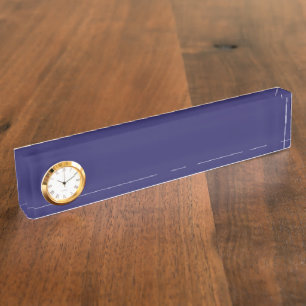 a blue background with a clock on it desk name plate
