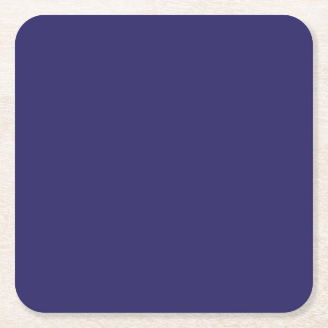 a blue background with a clock on it square paper coaster (Front)