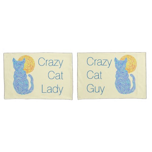 A Blue Cat And The Moon Crazy Cat Lover Pillowcase