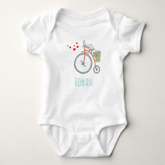 A Blue Cat on a Red Vintage Bicycle Baby Bodysuit