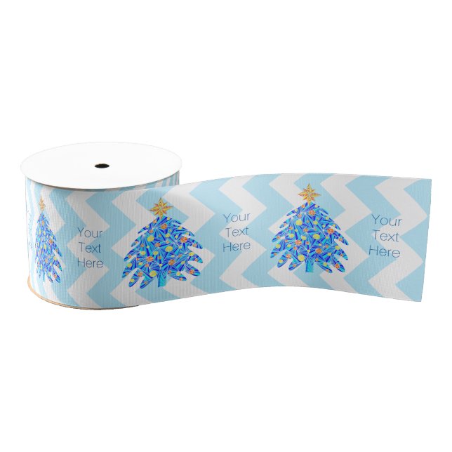 A Blue Christmas Tree Colorful Holiday Chevron Grosgrain Ribbon (Spool)