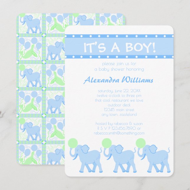 A Blue Circus Baby Shower Its A Boy Adorable Invitation (Front/Back)