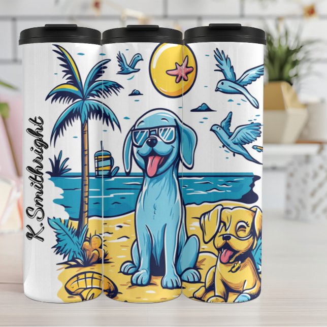 A Blue Dog at the Beach Thermal Tumbler (Creator Uploaded)