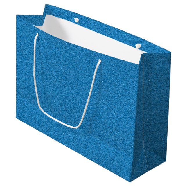A blue gift bag with white handles (Front Angled)