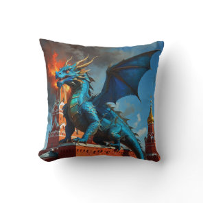 A Blue & Gold Dragon Visits Moscow Throw Pillow