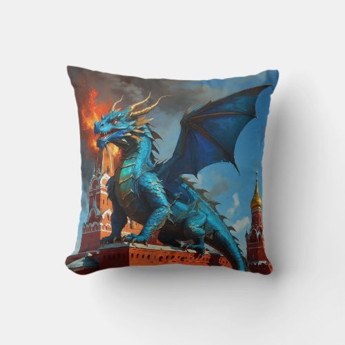 A Blue  Gold Dragon Visits Moscow Throw Pillow