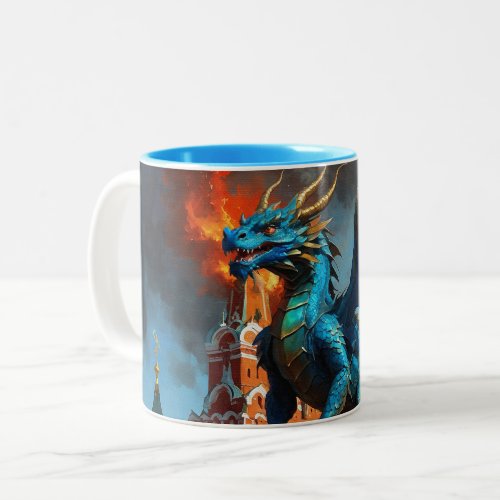 A Blue  Gold Dragon Visits Moscow Two_Tone Coffee Mug