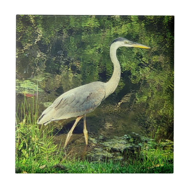 A blue heron ceramic tile (Front)